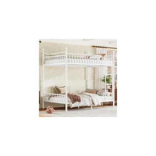 Bellemave Full Over Full Bunk Beds, Metal Bunk Bed with Ladder and Guardrail for Kids, Adults, Can be Split, White