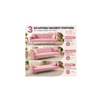 Velvet Convertible Futon Sofa Bed with 3 Adjustable Tufted Backrest，Pink