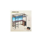 Twin Size Loft Bed with L-Shaped Desk, 3 Storage Drawers, Charging Station, Metal Kids Loft Bed Frame with LED Light & Ladder, Open Storage Shelves, No Box Spring Needed, Rustic Brown & Black
