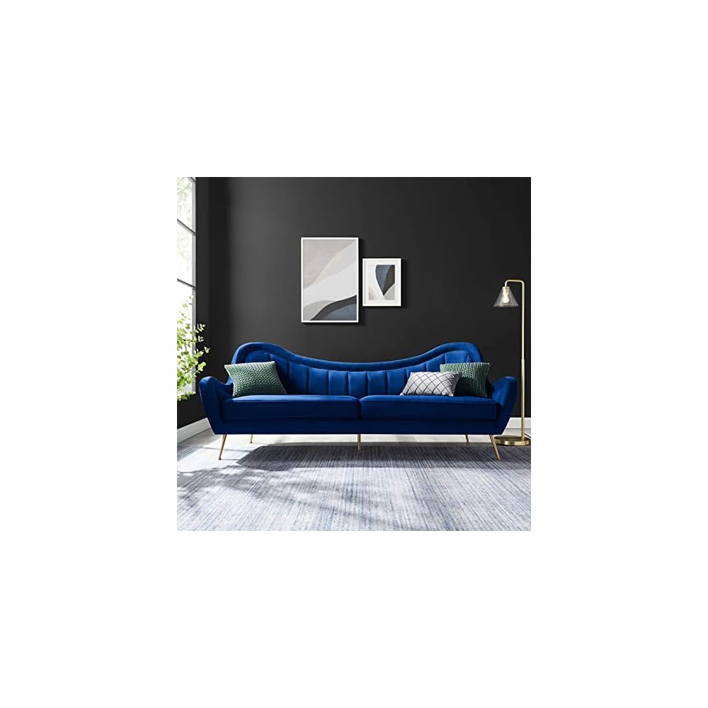 Modway EEI-5874-NAV Cheshire Channel Tufted Performance Velvet Sofa, Navy