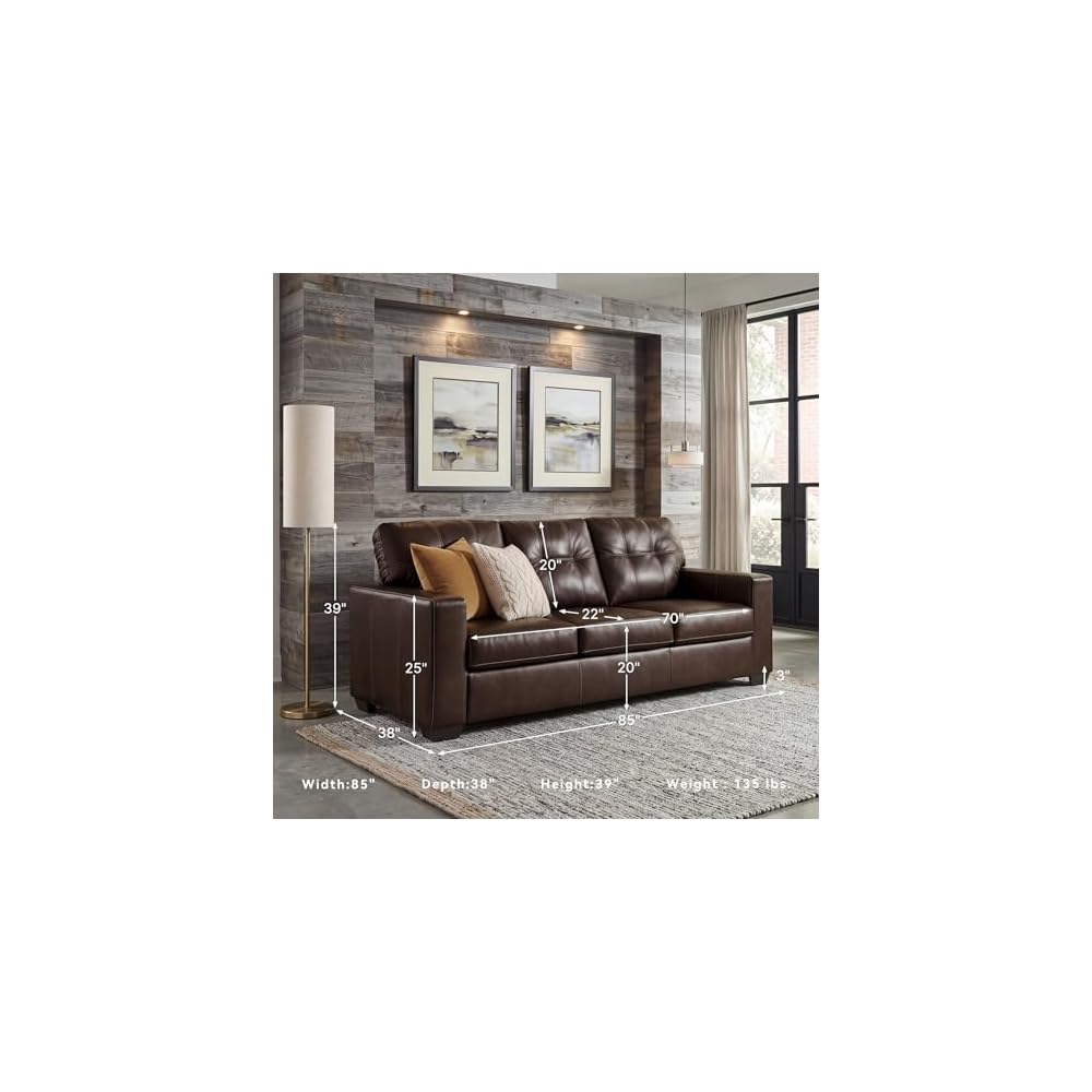 Signature Design by Ashley Santorine Transitional Tufted Leather Match Sofa, Dark Brown