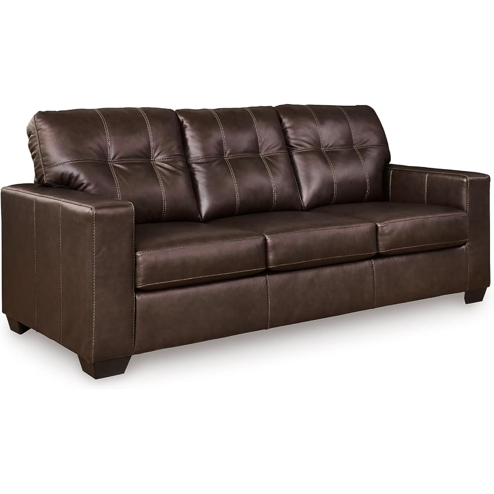 Signature Design by Ashley Santorine Transitional Tufted Leather Match Sofa, Dark Brown