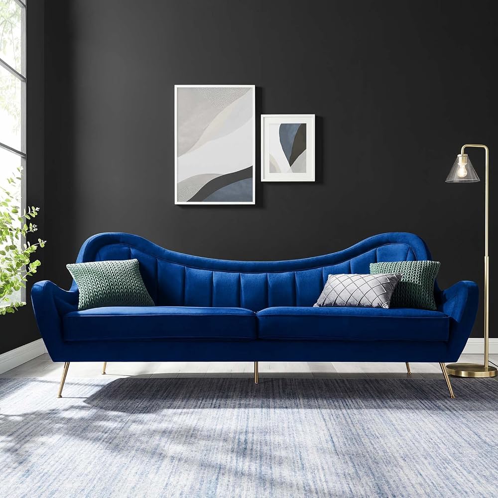 Modway EEI-5874-NAV Cheshire Channel Tufted Performance Velvet Sofa, Navy