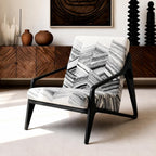 Single Sofa Chair, Black & White Cotton Fabric Wood Accent Chair