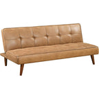 Benzara Sena Futon Convertible Sofa Bed Sleeper Couch, Light Brown Faux Leather