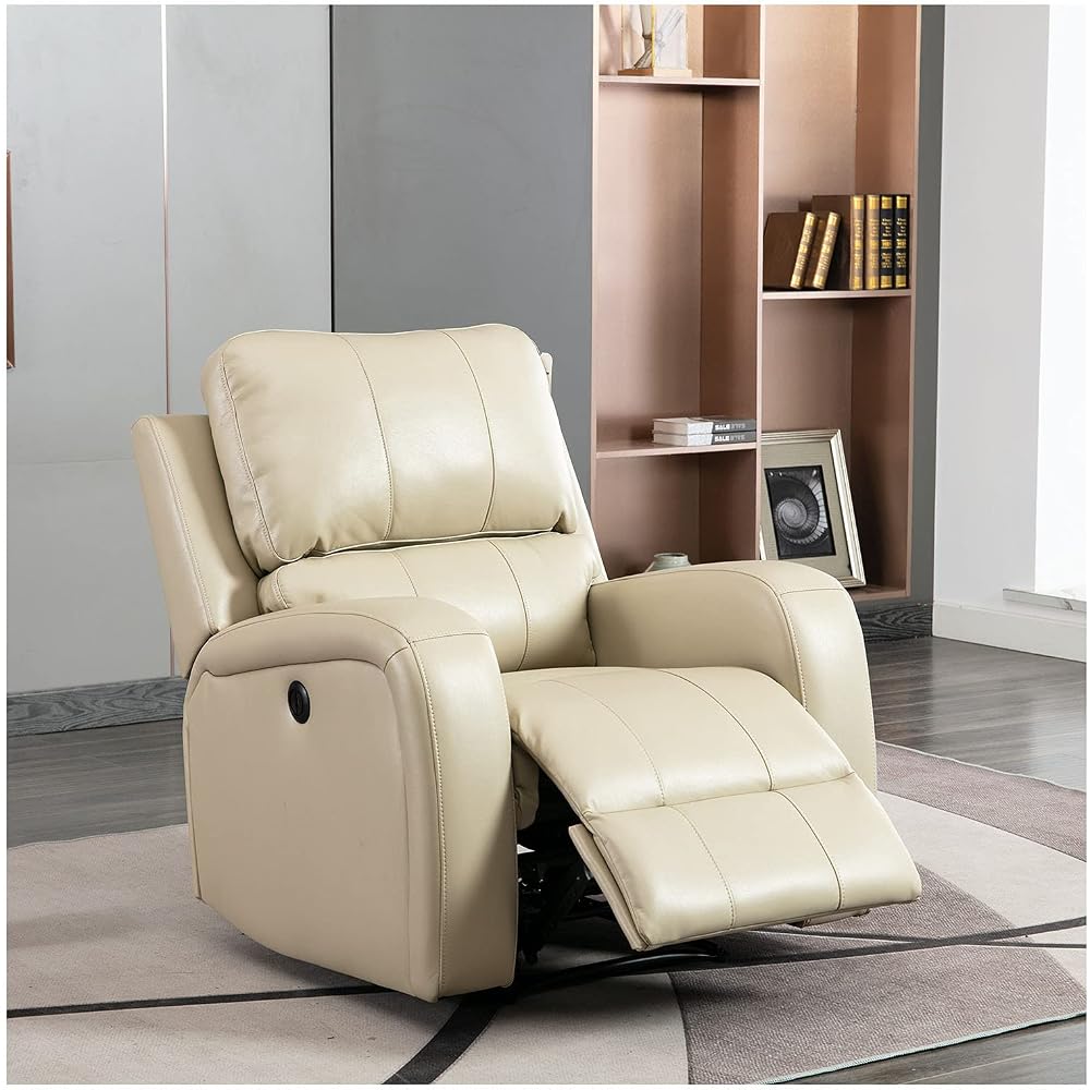 Power Recliner Chair Comfortable Air Leather Recliner Single Sofa with USB Charge Port Overstuffed Home Theater Seating for Living Room and Bedroom(Milk White)
