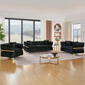 3 Piece Velvet Tufted Chesterfield Sofa Set, Vintage Black and Gold Couch Luxury Sofas for Living Room Set, Retro Armchair, Victorian Loveseat and 3 Seater Couch with Pillows, Black
