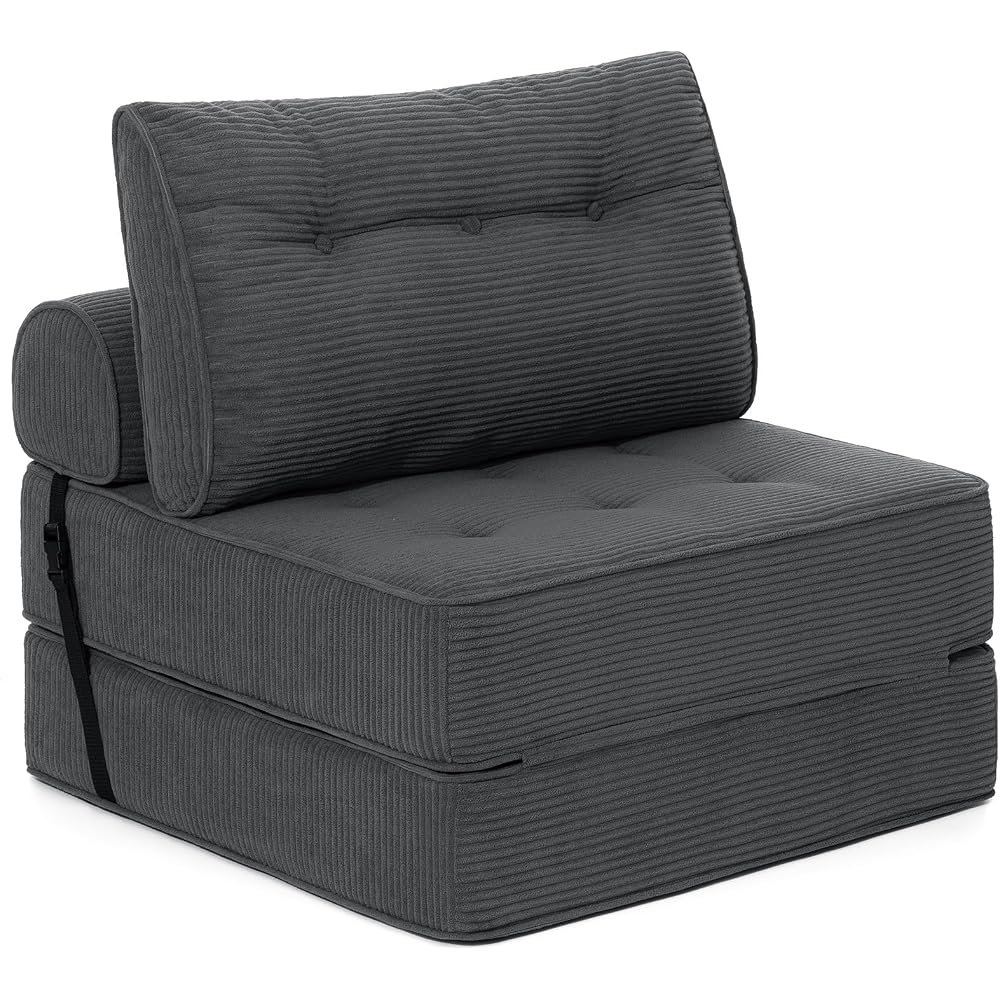HOMMPA Folding Sofa Bed Convertible Sleeper Chair with Pillow Foldable Mattress with Back Support Portable Fold Out Sleeper Sofa Bed Floor Lounge Sofa for Living Room Home Office Single Size Dark Gray
