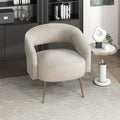 Lexicon Mid-Century Modern Velvet Accent Chair with Open Back, Gold Metal Legs, Upholstered Curved Barrel Armchair for Living Room/Bedroom/Office, Easy Assembly, Taupe