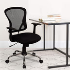BizChair Mid-Back Black Mesh Swivel Task Office Chair with Chrome Base and Arms