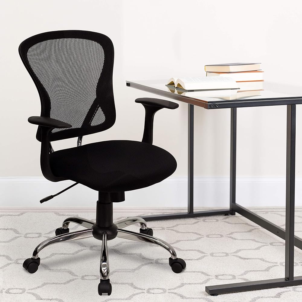 BizChair Mid-Back Black Mesh Swivel Task Office Chair with Chrome Base and Arms