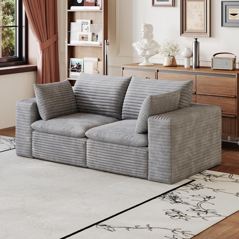 Modular Sectional Sofa Cloud Couch for Living Room - 71'' Modern Corduroy 2-Seater Boneless Loveseat, No Assembly Full Foam Floor Compression Sofas with Washable Removable Covers