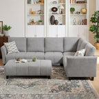 Modular Sectional Sofa, L-Shaped Sectional Couch with Movable Ottoman, Removable Covers, Comfy Sectionals Set for Living Room,Office (Light Grey, 6-Seats)