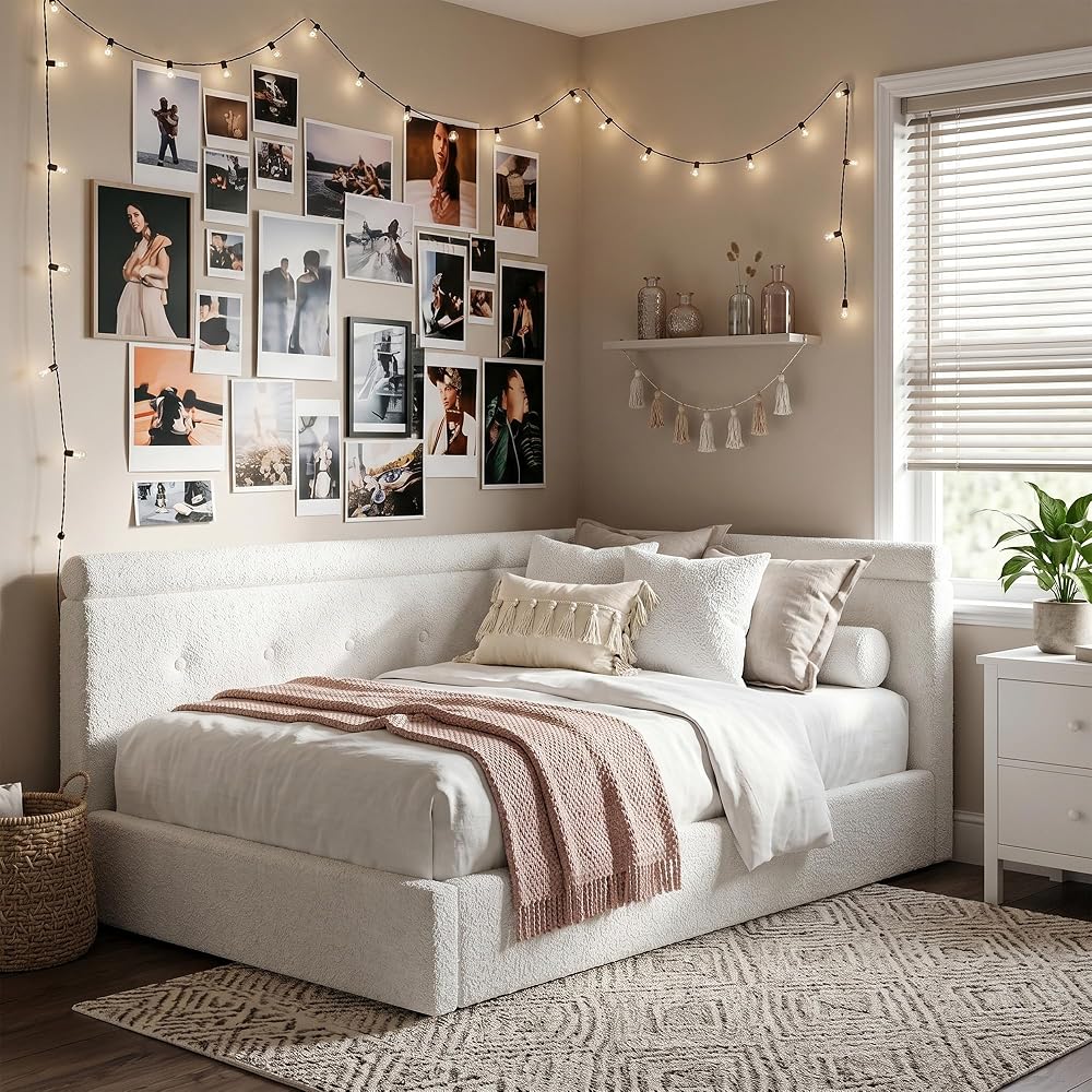 EnHomee Corner Cloud Bed Frame Full Size with Convertible Headboard